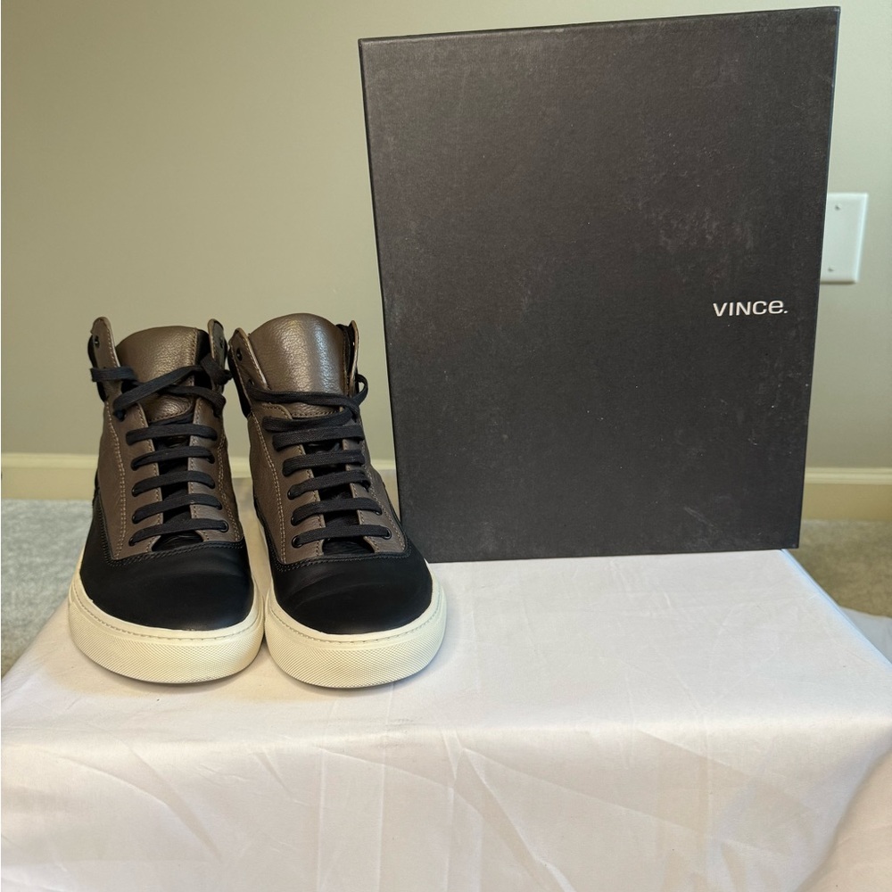 Vince Black and Brown Leather Sneakers